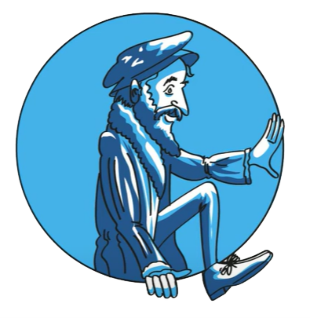 Cartoon van Philippus Melanchthon die uit zijn achtergrond stapt.